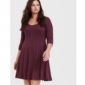 Purple Wine Rib Fluted Dress